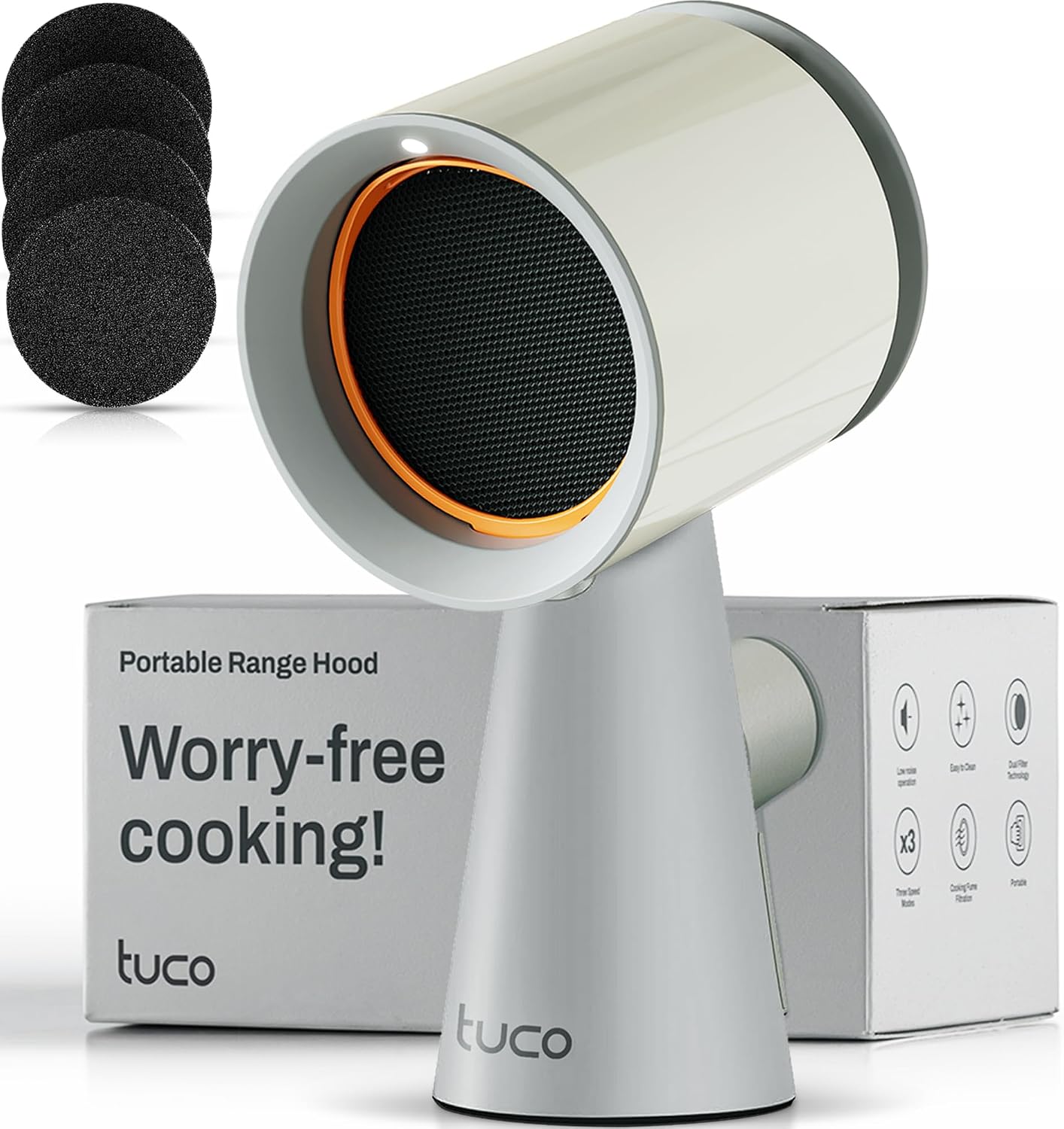 TUCO Portable Range Hood, Desktop Kitchen Exhaust Fan with 3 Speeds, Triple Filter Polymer, Aluminum & Carbon, Low Noise, Oil Collection Cup, Smoke Air Purifier for Indoor BBQ, Hot Pot and RV Kitchens