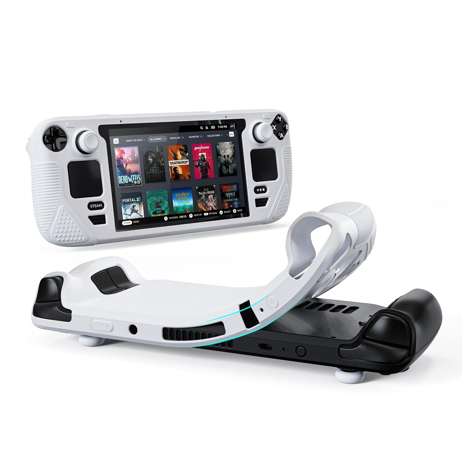 Syntech Protective Case Compatible with Steam Deck Accessories Console OLED/LCD, All-Round Protection with Non-Slip Thumb Grips, Silicone Cover for Enhanced Fit and Alignment-Grayish White | Accessories Console, All-Round Protection, Non-Slip Thumb Grips, Grayish White