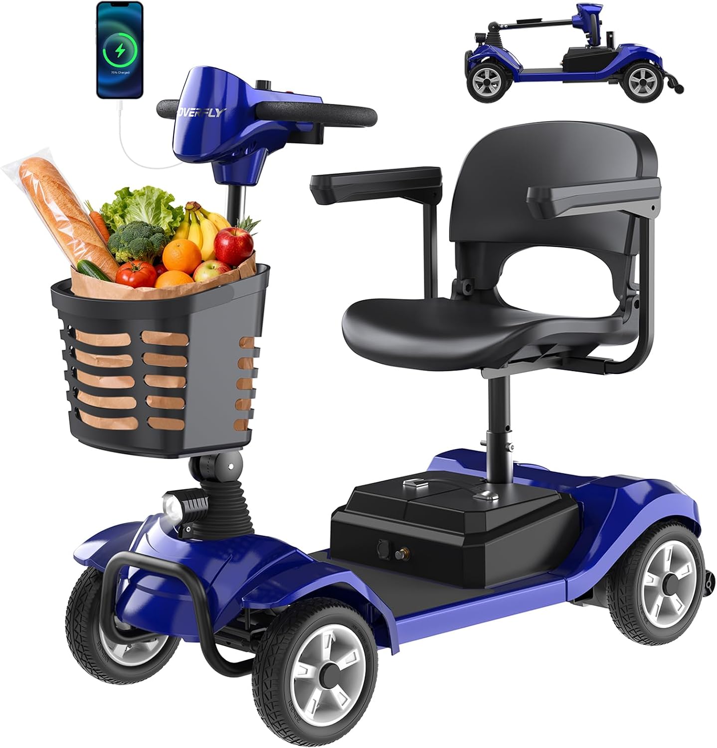 Hoverfly T4 4-Wheel Mobility Scooter for Seniors/Adults, Max 12.4 Miles