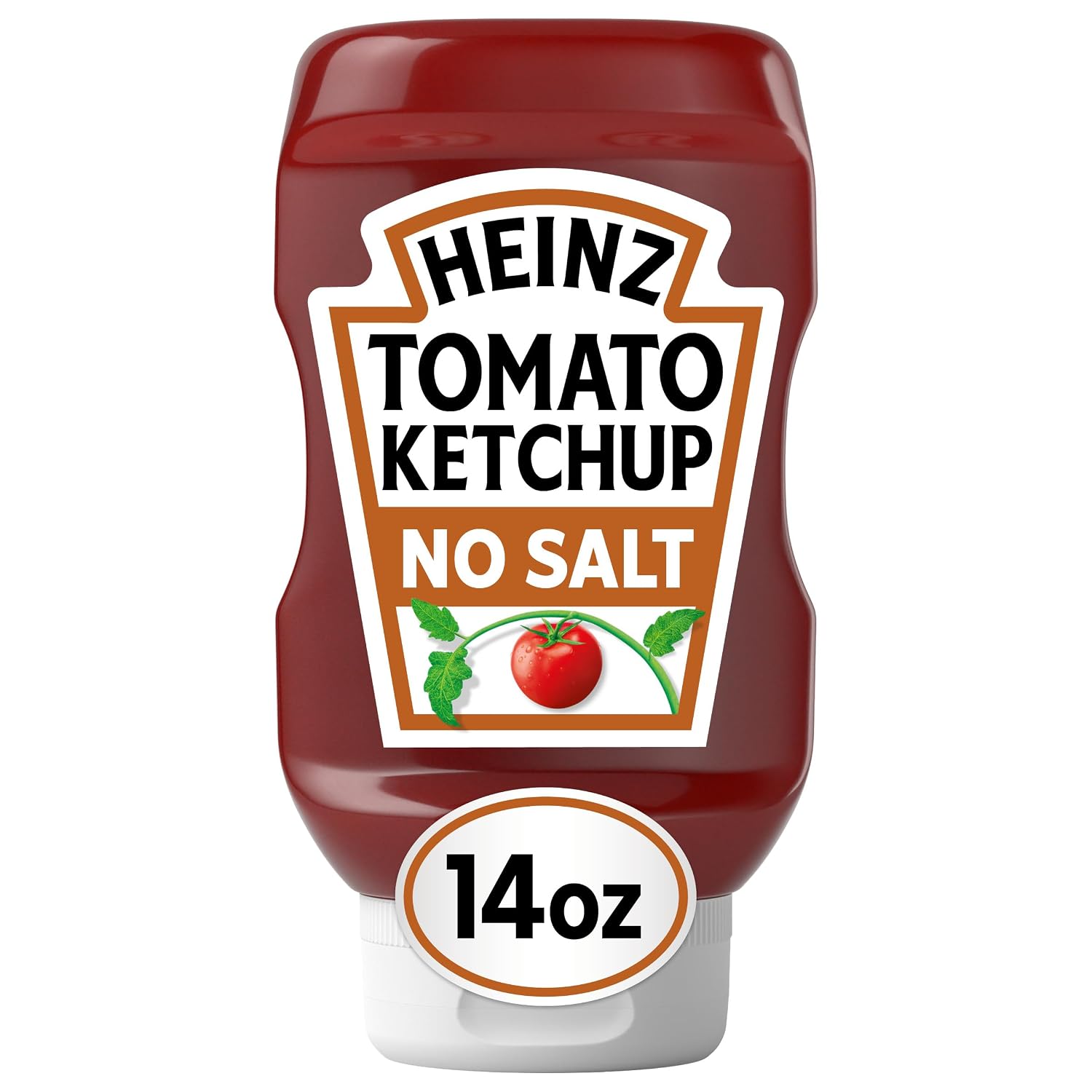 Heinz Tomato Ketchup With No Salt Added Inverted Squeeze Bottle, 1 Bottle, for Easy Sharing and Easy Serving, 96% Less Sodium Than Regular Ketchup, 14 oz