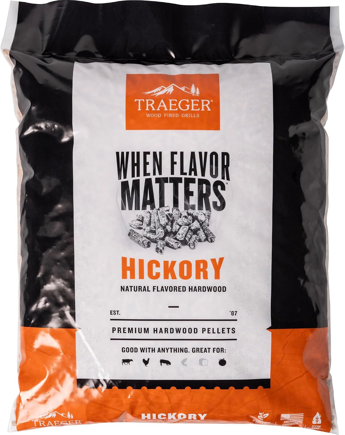 Traeger Hickory Hardwood Pellets for Pellet Grills & Smokers, 18 lb Bag