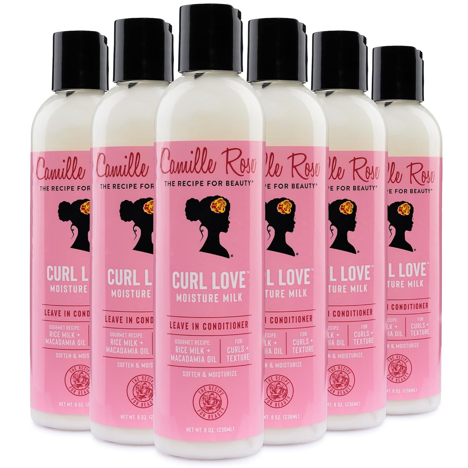Camille Rose Leave-In Conditioner, Curl Love Moisture Milk 6-Pack – Curly Hair Moisture, Detangler, Frizz Control, 8 Fl Oz Ea