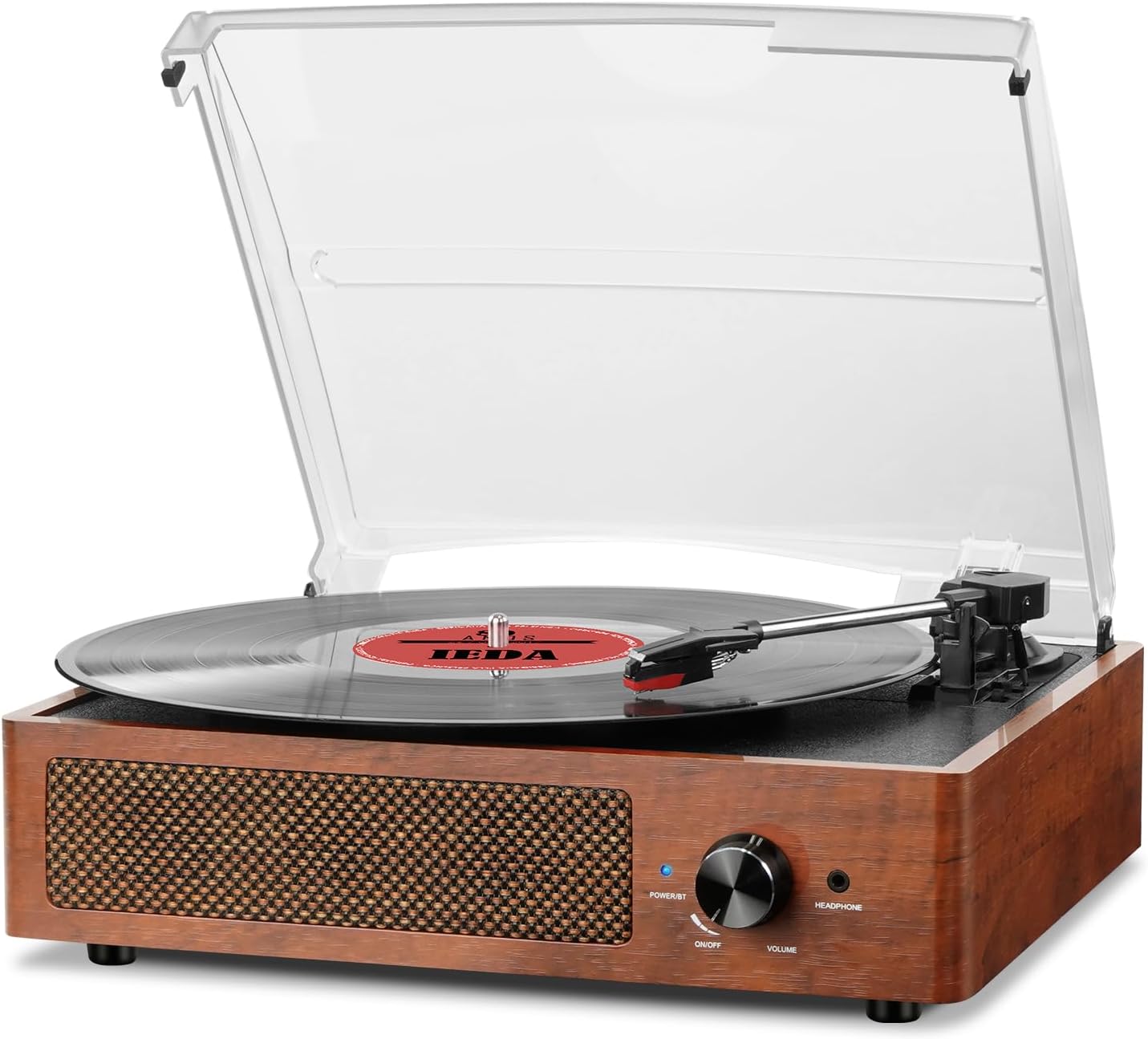 Mersoco Bluetooth Record Player Belt-Driven 3-Speed Turntable, Vintage Vinyl Record Players Built-in Stereo Speakers, with Headphone Jack/Aux Input/RCA Line Out, Wooden
