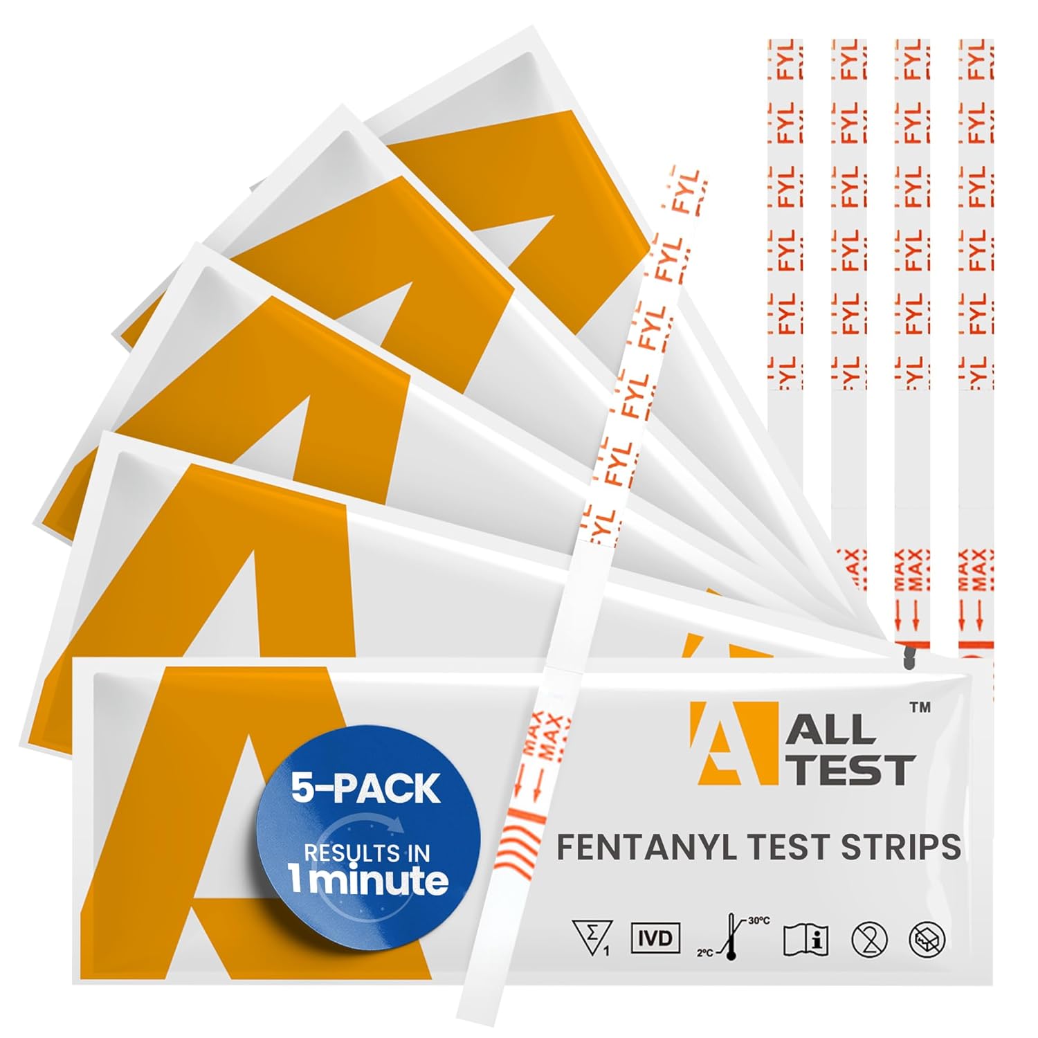Fentanyl Test Strips | Fast & Accurate Results in Just 60 Seconds | Precision Test Strips for Drug Testing | Detect Trace Amounts | Fentanyl Test Strips for Powder and Liquid - 5 Pack