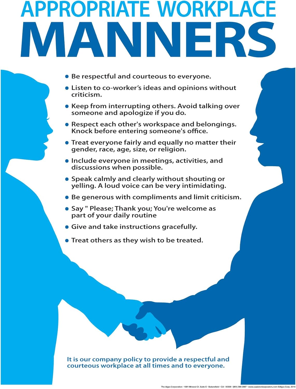 Algra Corporartion Workplace Manners Poster (12" x 16")