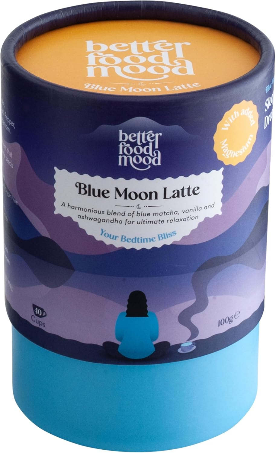 Better Food Mood Blue Moon Latte 100g | Adaptogen Blend with Ashwagandha Powder, Blue Matcha, Spices, Magnesium for Sleep & Relaxation