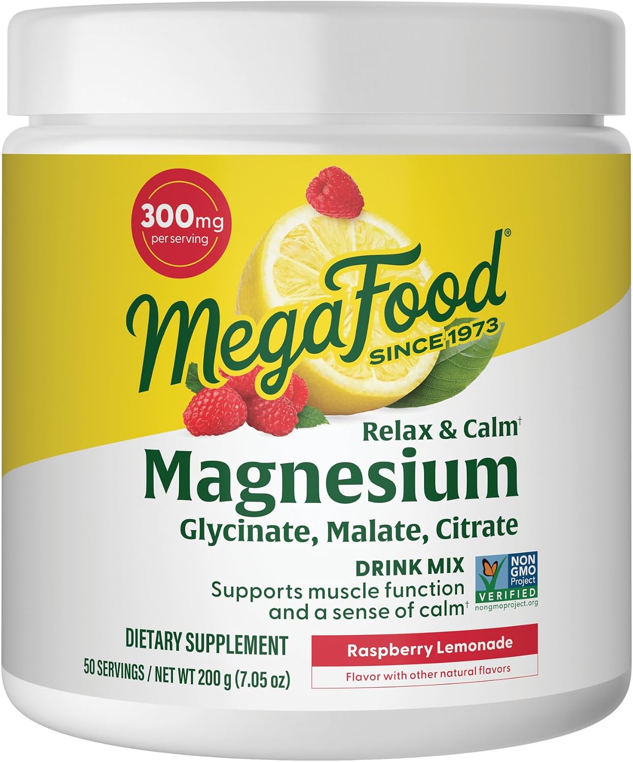 MegaFood Relax + Calm Magnesium Powder, Raspberry Lemonade, 7.05 Oz