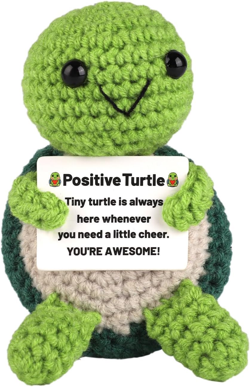 Positive Sea Turtle Mini Knitted Emotional Support Crochet Animal Wool Doll for Inspirational Motivational Cheer Up Gift for Women (Green)