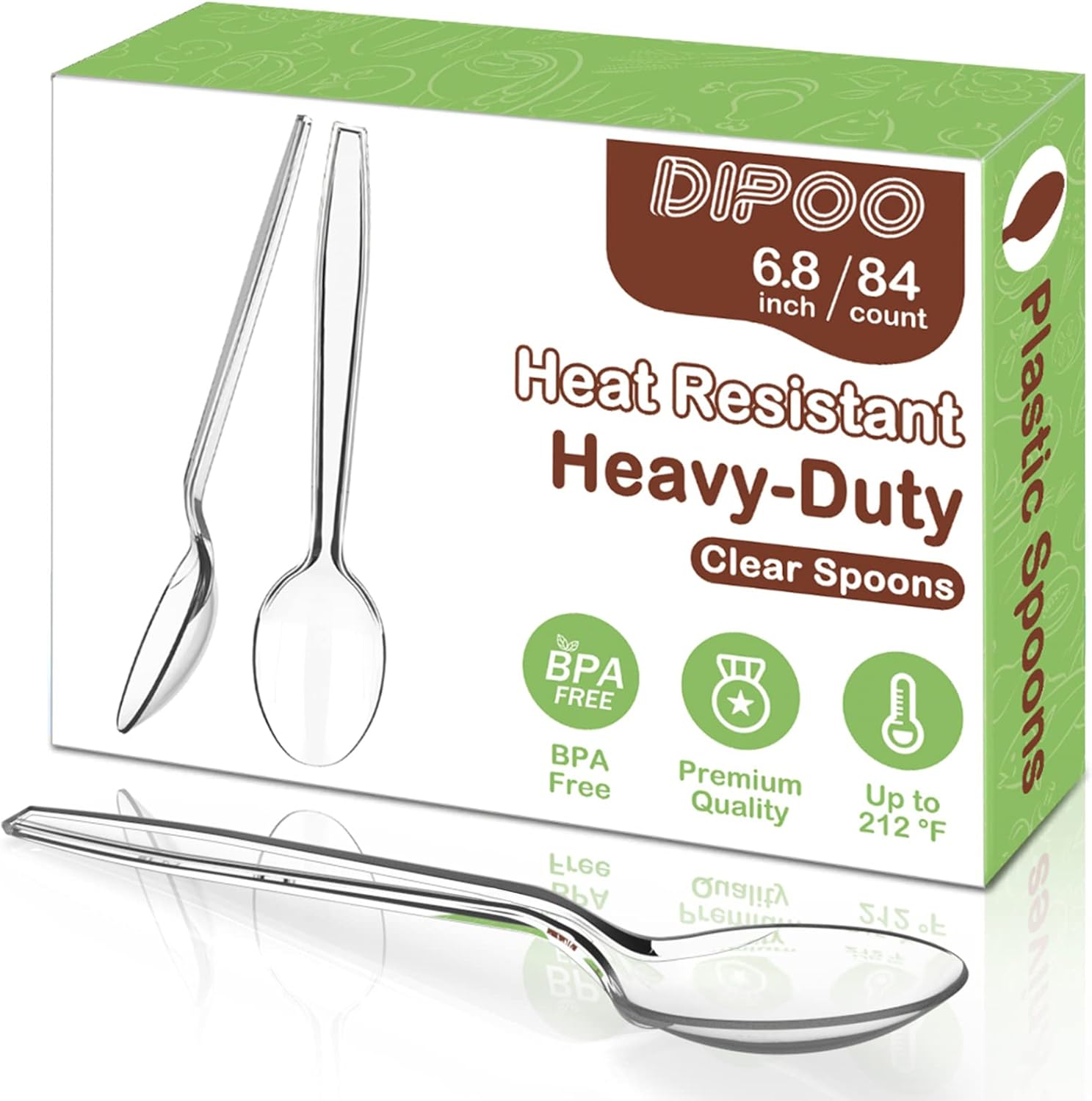 6.8" Clear Plastic Spoons Heavy Duty with Heat Resistant & BPA Free, Solid and Durable Plastic Cutlery, Premium Disposable Spoons for Party Supply(84 Count)
