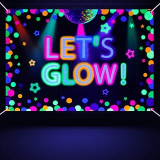 6x4ft Neon Let's Glow Party Backdrop Colorful Photography Background Glow in The Dark Party Supplies, Neon Party Decorations for Kids Birthday Supplies