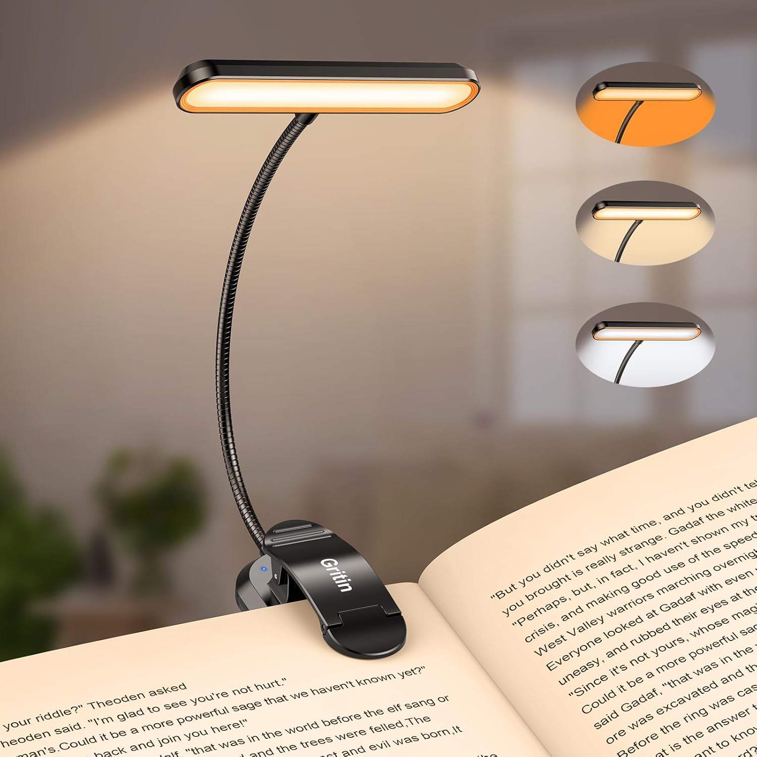 Gritin 19 LED Book Light, Reading Light Book Lamp for Reading at Night with Memory Function, 3 Eye-Protecting Modes& 5 Brightness Levels, Large Lamp Area, Long Battery Life, 360° Flexible for Reader