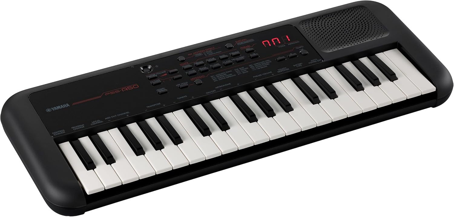 Yamaha PSS-A50 - Portable, Digital Keyboard with Phrase Recording, 42 Built-in Voices and 138 Arpeggio Types with a Lightweight Design, in Black, 50.6 x 20.1 x 0.54 centimeters