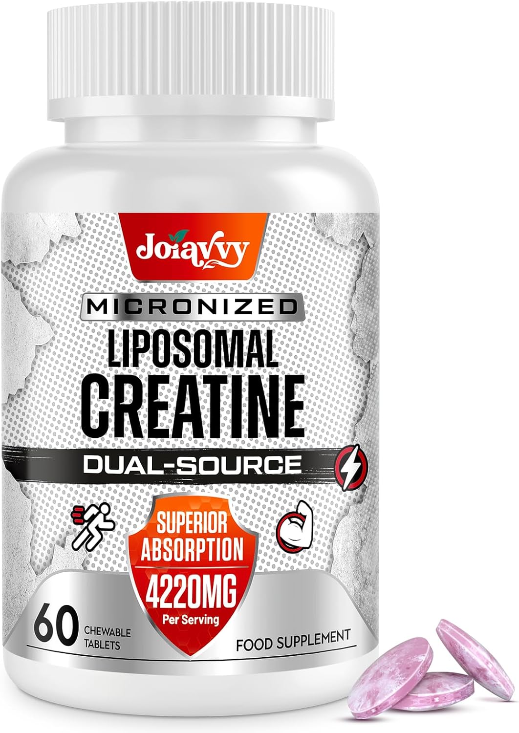 Liposomal Creatine Tablets Max 4220mg, Chewable Creatine Monohydrate Tablets, 15X Absorption, Plus Creatine HCl, No Bloat, Micronised, Creatine Capsules & Powder Alternative, Vegan (60 Tablets)