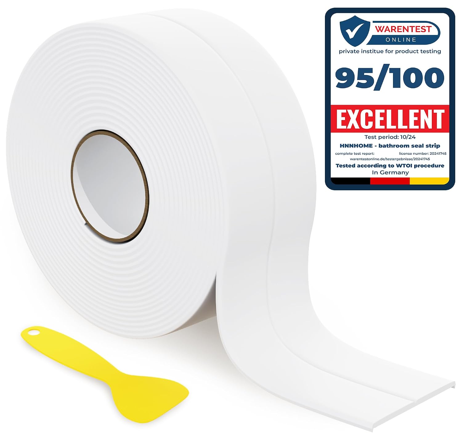 HNNHOME 38mm x 3.2m White Self-Adhesive Bath Sealant Strip, Waterproof Sealing Tape Caulk Strip for Kitchen, Bathroom, Wall Corner, and Sink (White, 1)