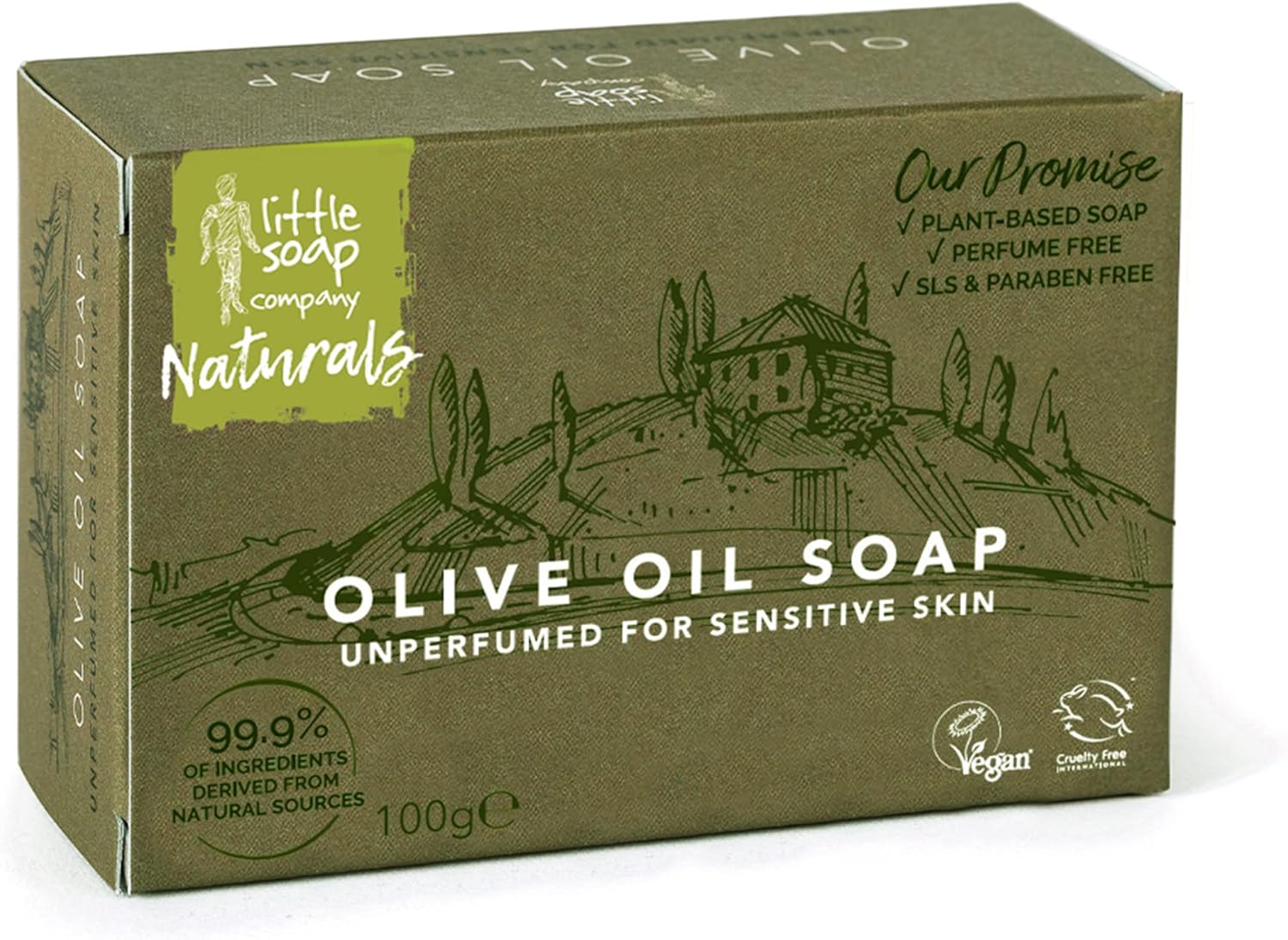 Little Soap Olive Oil Soap Bar - Vegan, Cruelty Free, No SLS or Parabens, Mediterranean Range, Bar of Soap Perfect for Sensitive Skin, Natural Eco Friendly Body & Hand Soap, 100g (Olive)