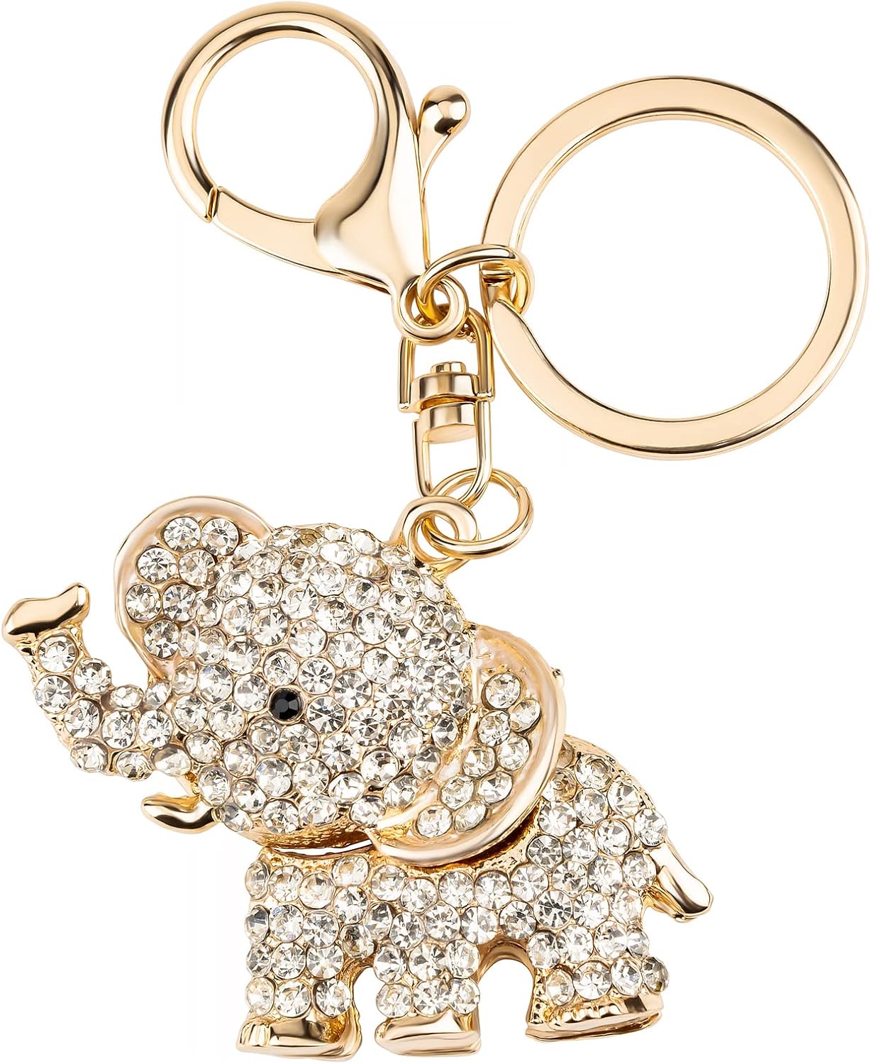 MUAMAX Lucky Elephant Keyrings Opal Rhinestone keychains Womens Purse Charm Crystal Key Chain Ladies Bag Pendant Gold (Silver)