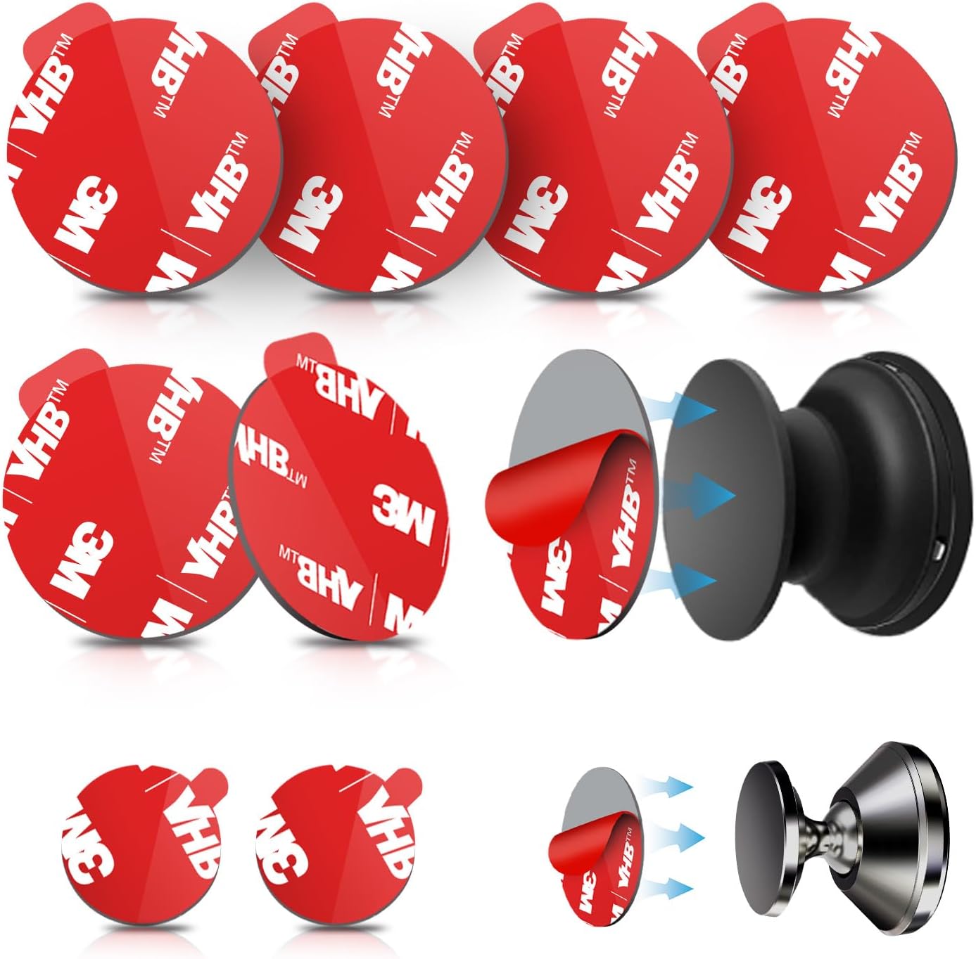 volport 3M VHB Sticky Adhesive Pads for Popsocket, 6 Pack 35mm Double-Sided Extra Strong Mounting Tape Replacement Sticker for Collapsible Grip, 2 Pack 23mm for Magnetic Phone Holder Car Mount Base