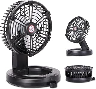 RUNTOP Portable Fan Battery Operated Rechargeable Fan Foldable, Camping Fan with LED Light & Hanging Hook, USB Small Table Fans for Tents Travel, Home Office Bedroom,3 Speeds
