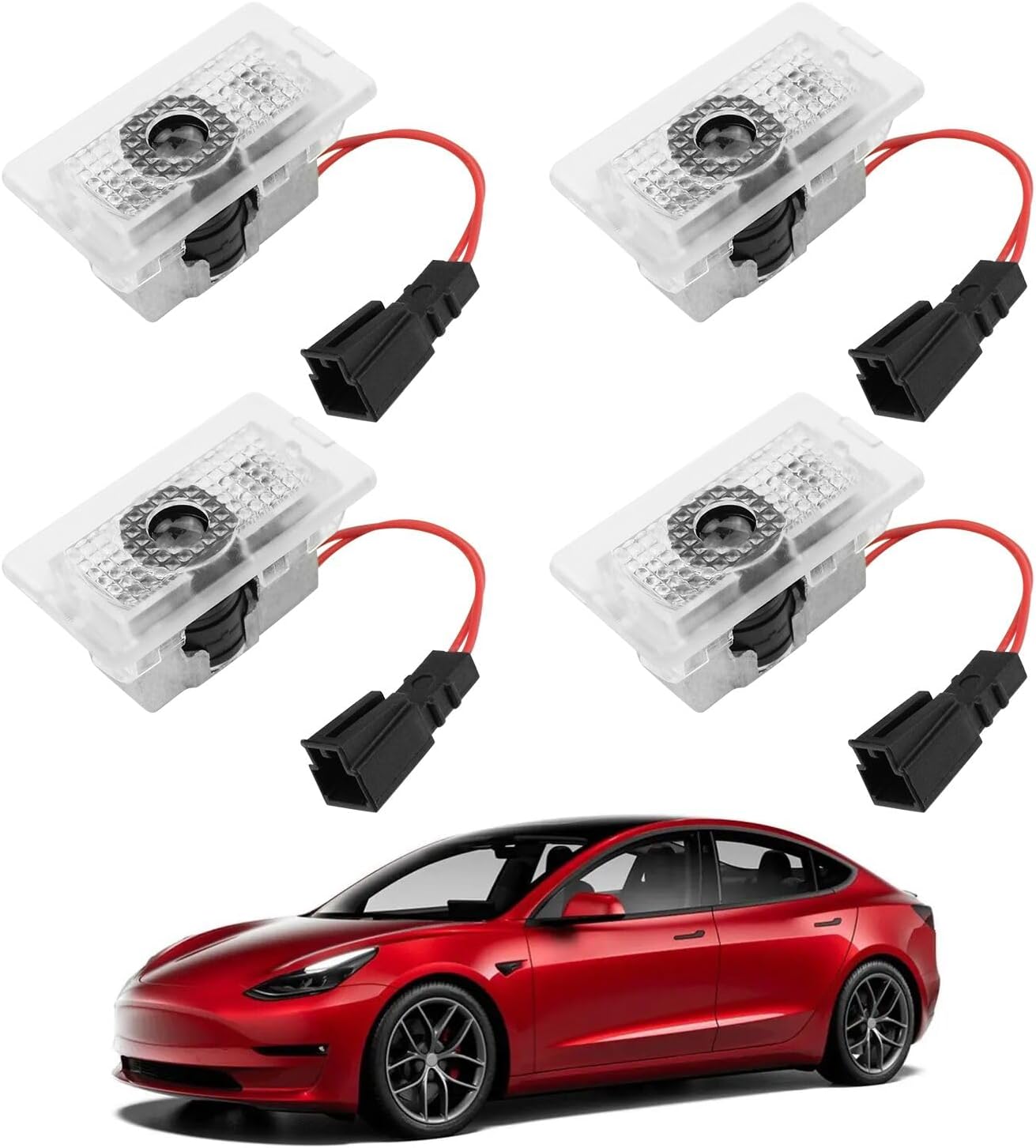 for Tesla Car Door LED Logo Projector Puddle Lights Ultra-Bright Welcome Light 3D Laser Ghost Shadow Light Compatible with Tesla Model 3 Y X S Accessories(4 Pack)