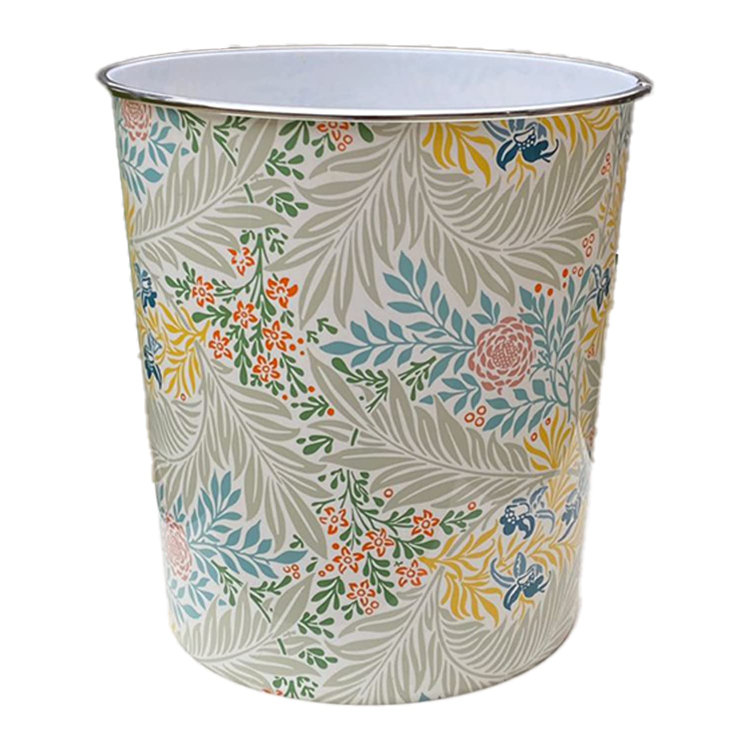 Homeshopa Plastic Waste Paper Basket Bin, Floral Retro Round Trash Can, Lightweight Recycling Rubbish Bin for Kitchen, Bedroom, Bathroom, Open-Top Garbage Dustbin, 7.7 Litre (Coloured Leaf)