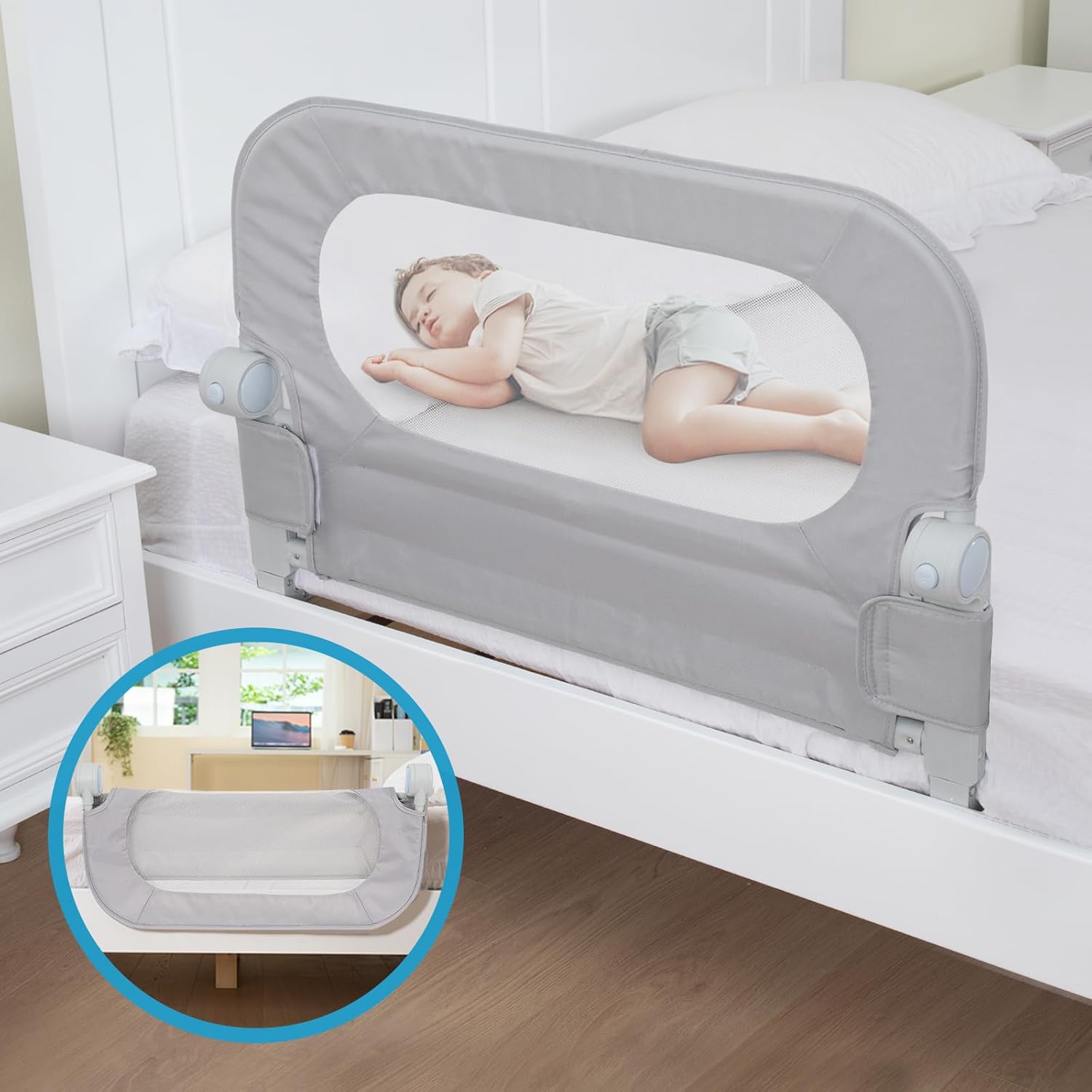 Y- STOP Toddler Bed Rails for Crib Baby Bed Rail Guard for Queen. King Bed, Adjustable Bed Rail Guard with Reinforced Anchor Fit for Slats& Boxspring, Sturdy Crib Bed Rail Guard for Toddlers,Kids