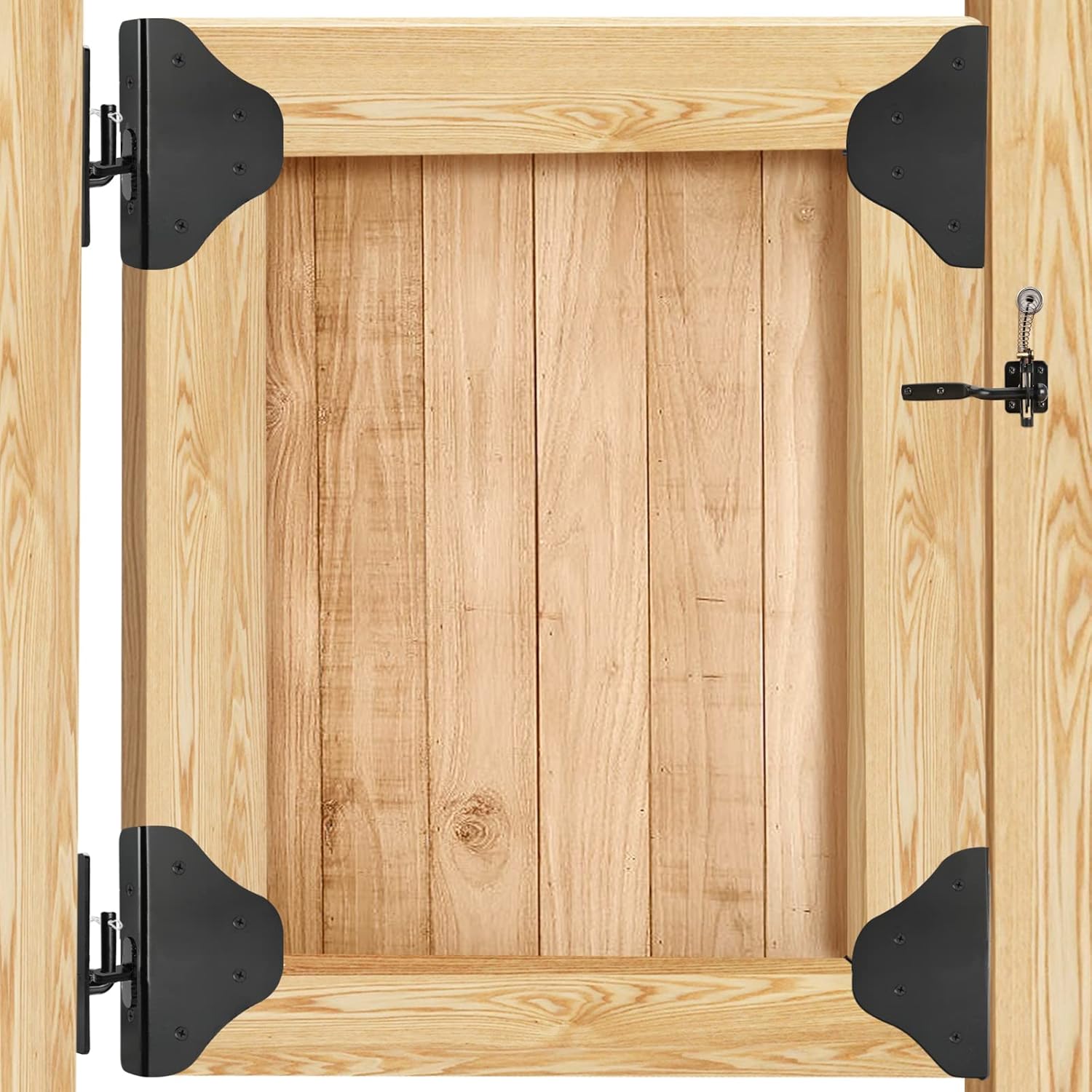 Fence Gate Kit Gate Hardware with Gate Latch - Updated 90 Degree Right Angle Gate Hinges - Anti Sag Gate Kit - Gate Corner Brace Bracket (1 Set)