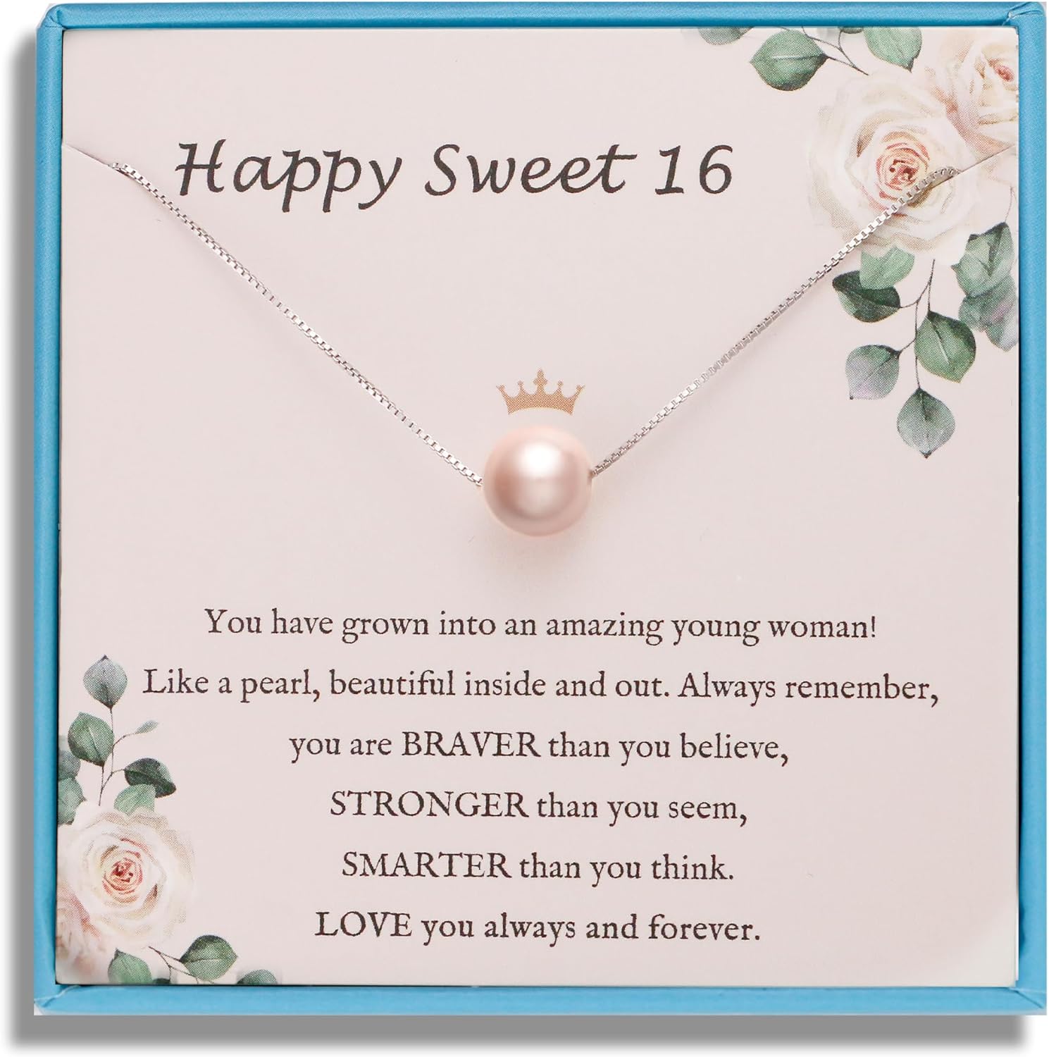 Sereney Birthday Gifts for Girls Women, Sterling Silver Pearl Necklace as 7 9 10 11 13 15 16 18 21 30 40 50 60 Year Old Birthday Gifts, Single Pearl Necklace as Bday Gifts for Friends