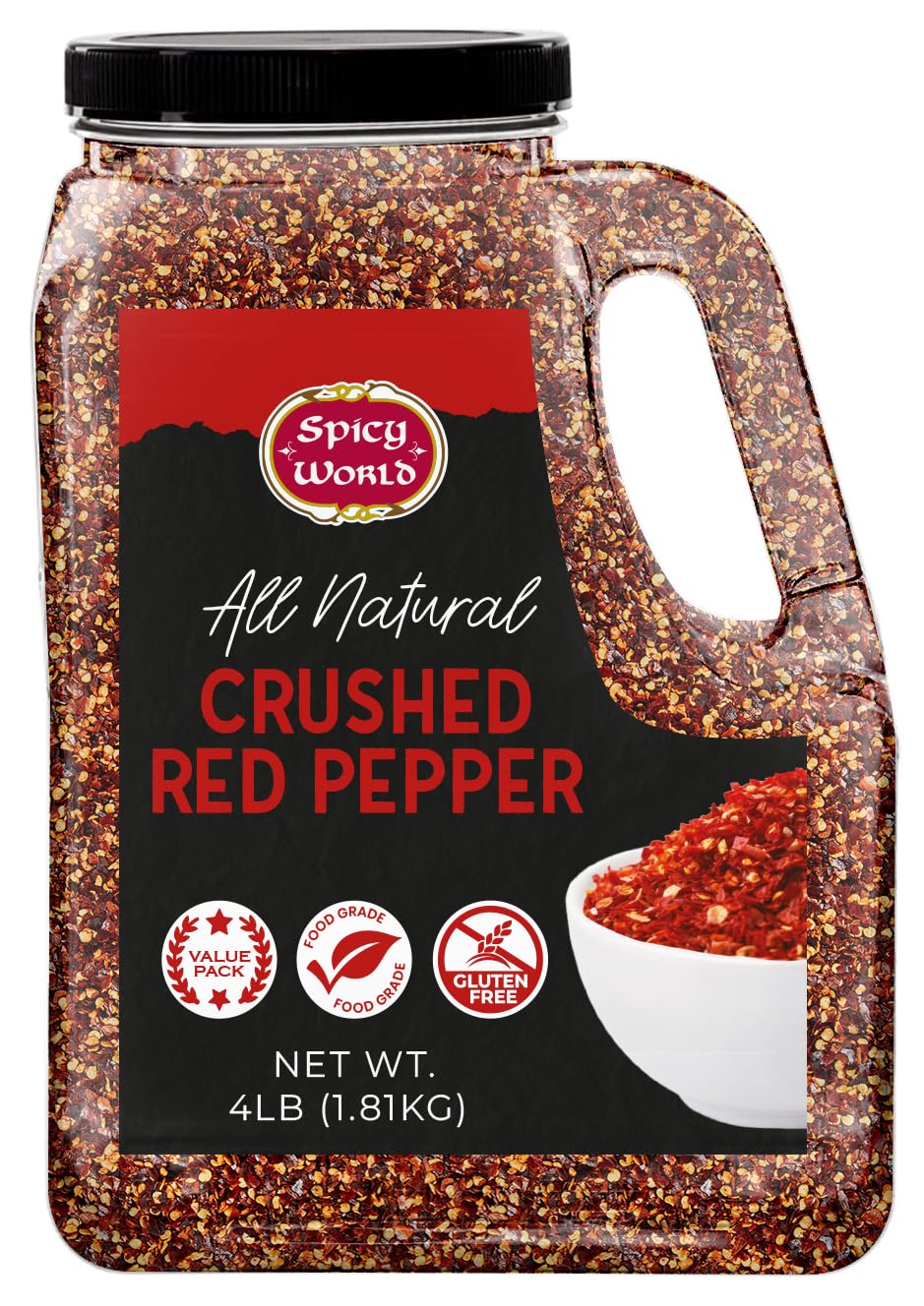 Crushed Red Pepper Flakes 4 LB Bulk Jar (64 Oz) - All Natural, Pure, Chilli Flakes Hot Pepper, Great on Pasta and Pizza by Spicy World - Can Also Be Used For Yards, Backyard Protection, Chicken Protection