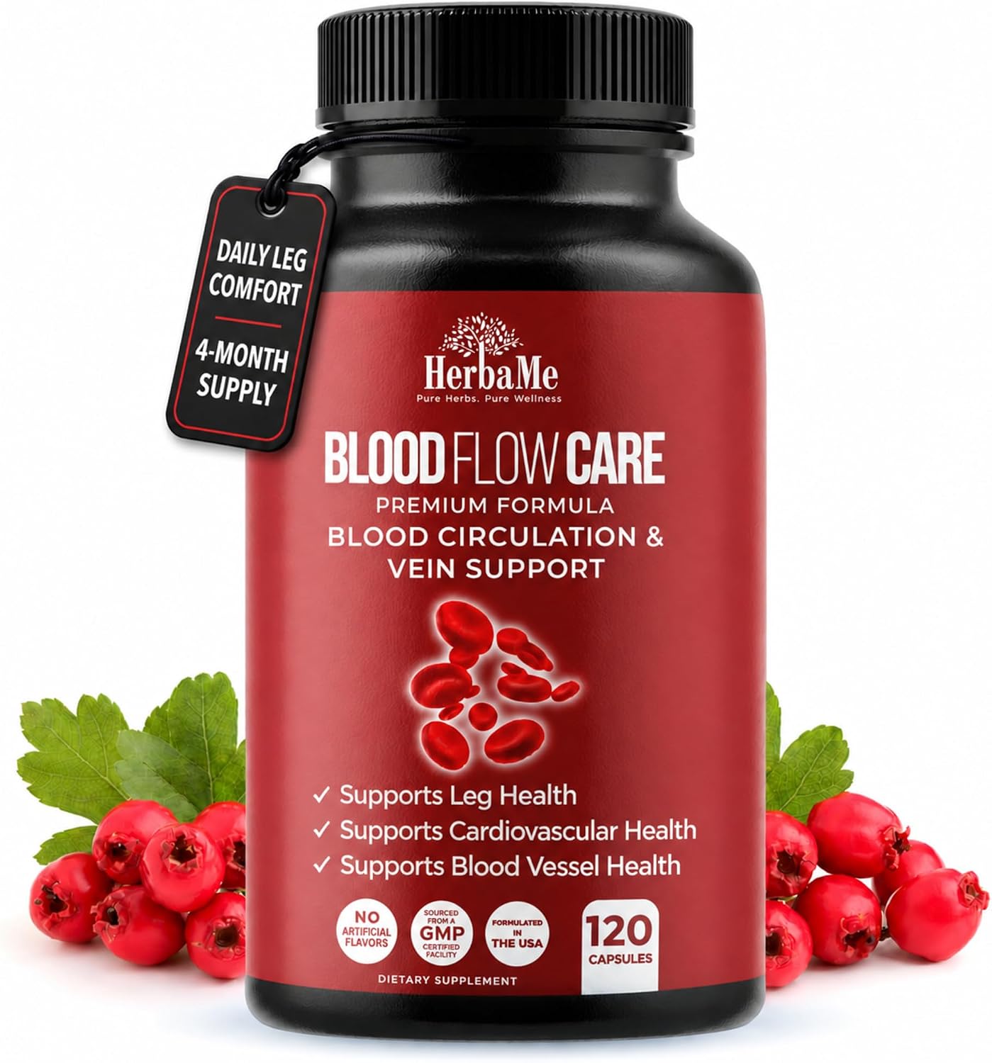 HerbaMe Blood Flow Care Blood Circulation & Leg Vein Support, 120 Capsules