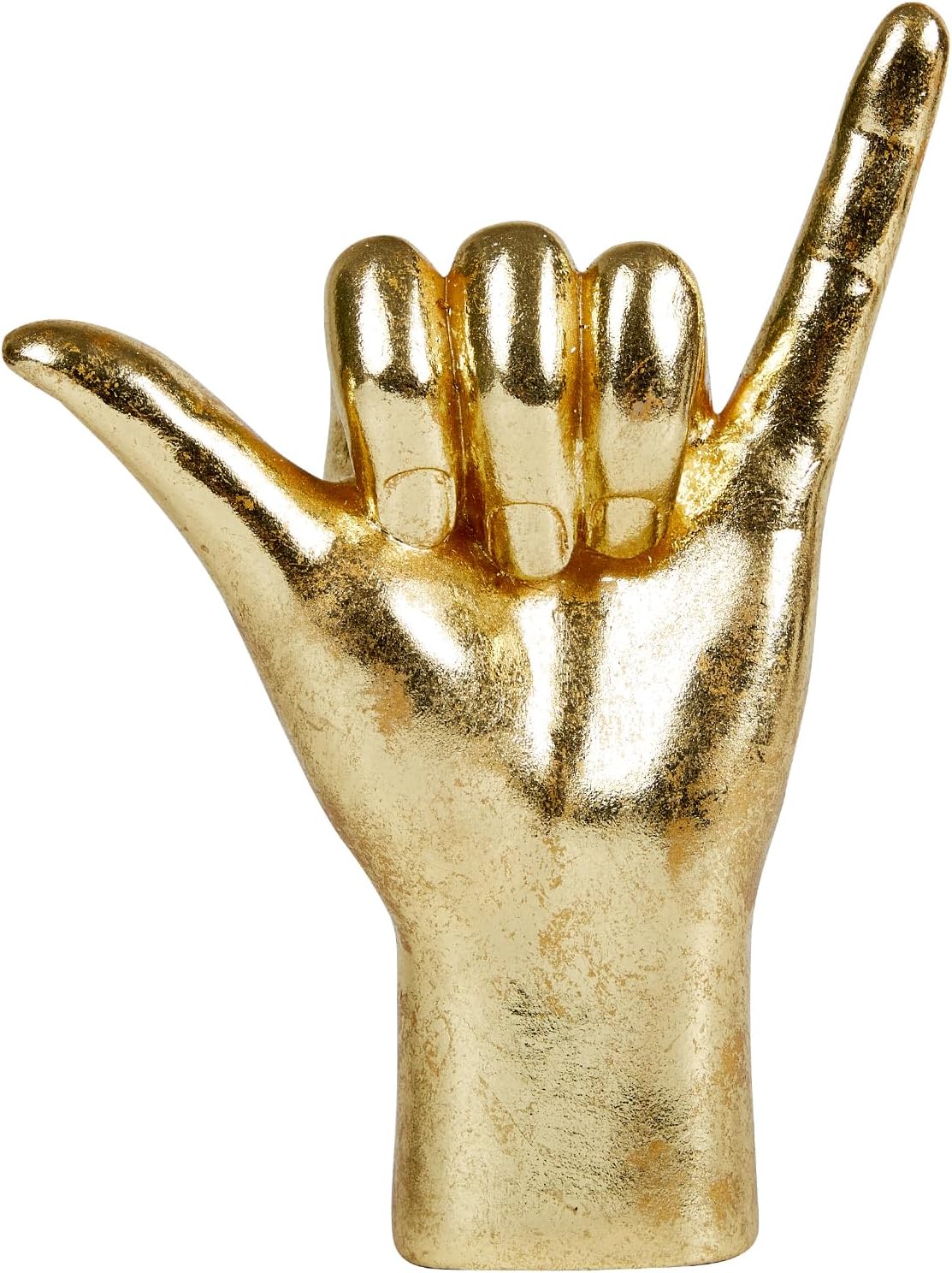 7.8'' Resin Gold Ornament ASL Signal Sculpture, 66" Hand Gesture Decoration Figurine Statue Thanksgiving (JS0367)