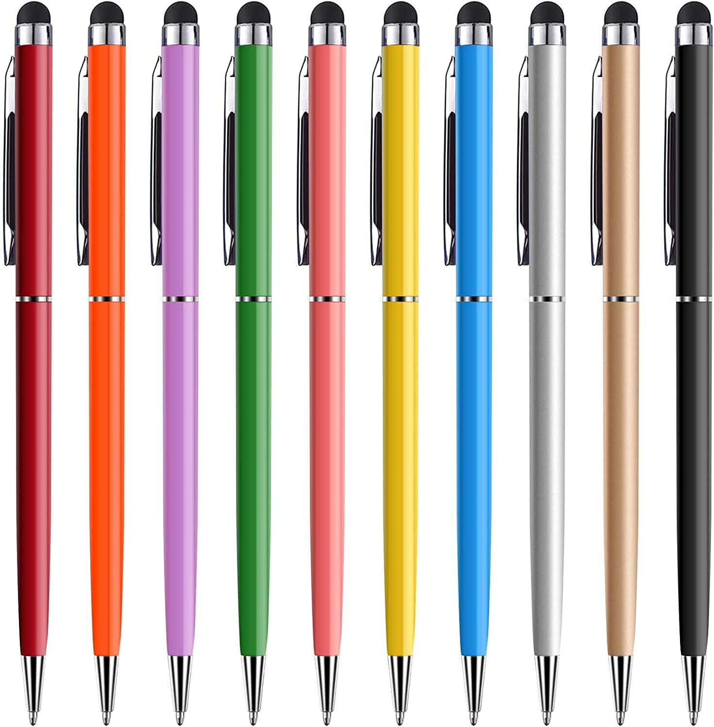Stylus Pen for Touch Screens, Tablet Stylus Pen Compatible with iPad iPhone Android Kindle Fire Samsung, Phone Stylus Pens with Black Ballpoint Pens 2 in 1, 10 Pack (10 pack)
