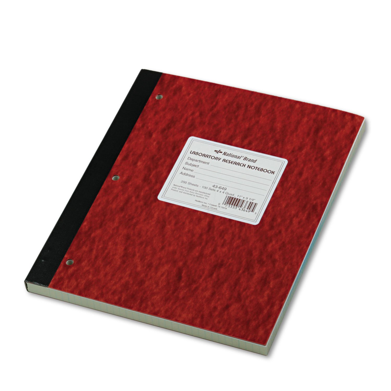 National Laboratory Notebook, 4 x 4 Quad Ruling, 11" x 9.25", 100 Numbered Sets (43649)