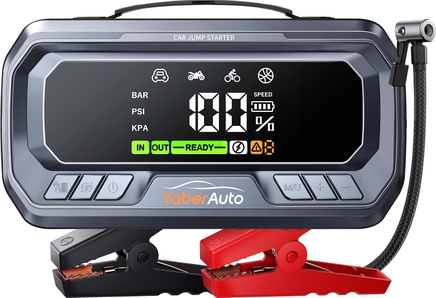 YaberAuto 10-in-1 Jump Starter Power Pack 6500A with Air Compressor 160PSI, Portable PD 65W Car Battery Jump Starter (All Gas/12L Diesel) Jumper Starter Power Bank with Jump Leads, 160W DC,600 Lumen
