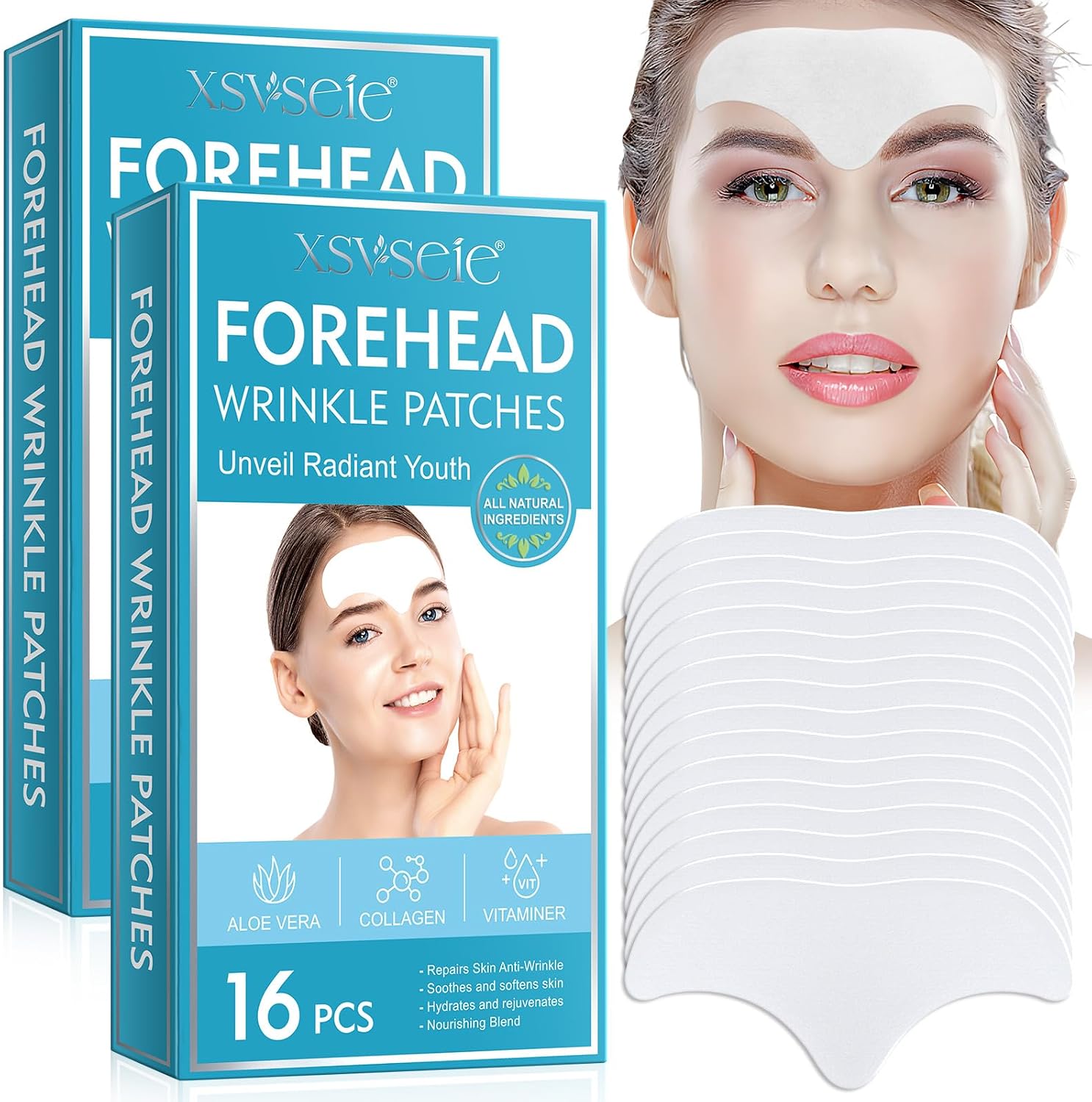 32PCS Forehead Wrinkle Patches, Collagen Forehead Anti Wrinkle Patches with potent anti-aging agents, for Fine Lines & Frown Lines,Moisturizing forehead & between eyes