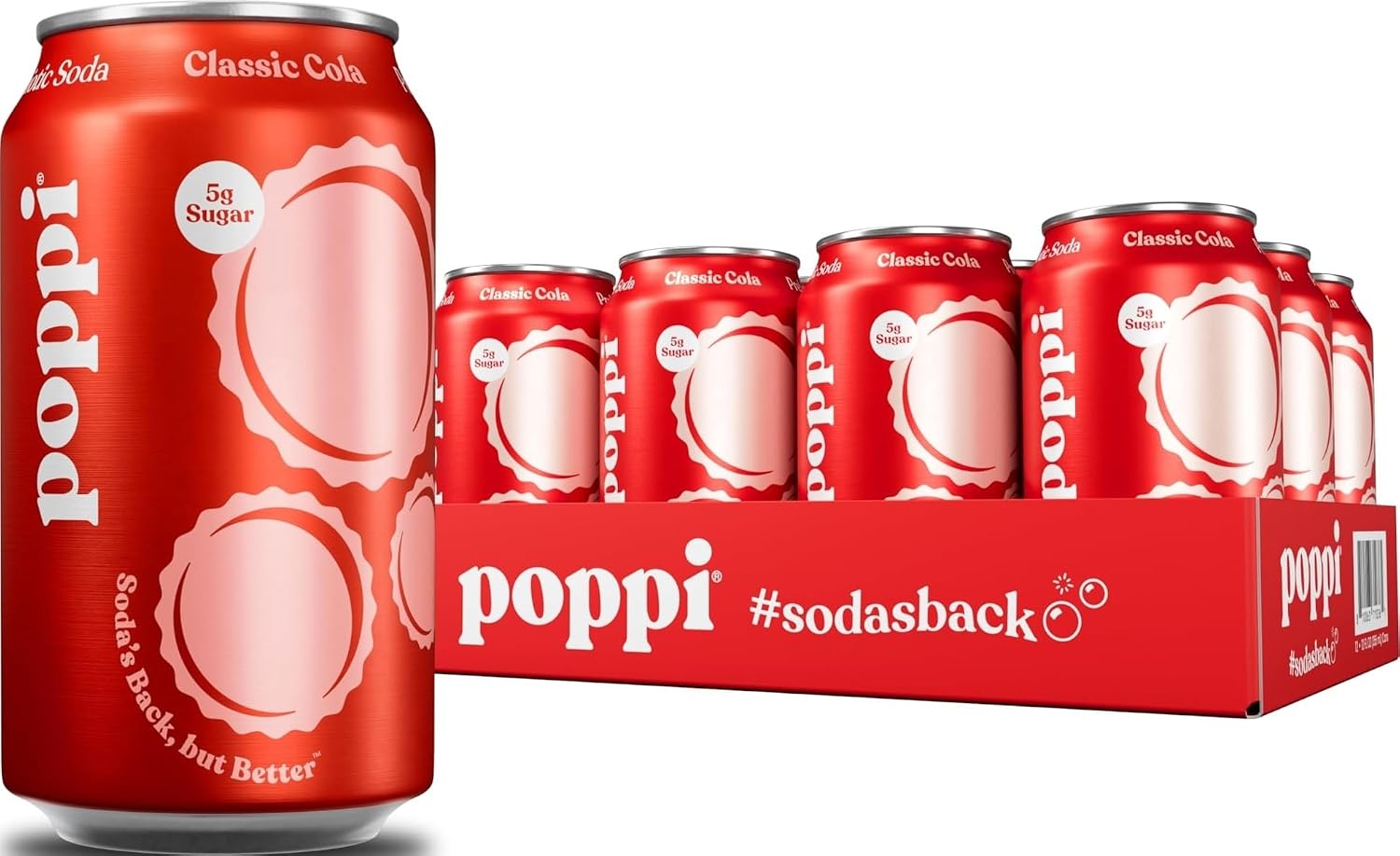 Poppi Prebiotic Soda, Classic Cola, 12 Oz, 12 Pack