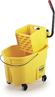 Rubbermaid Commercial Products WaveBrake 35 Qt. Side-Press Mop Bucket and Wringer Combo on Wheels, Yellow, for Professional/Industrial/Business Heavy-Duty Floor Cleaning/Mopping