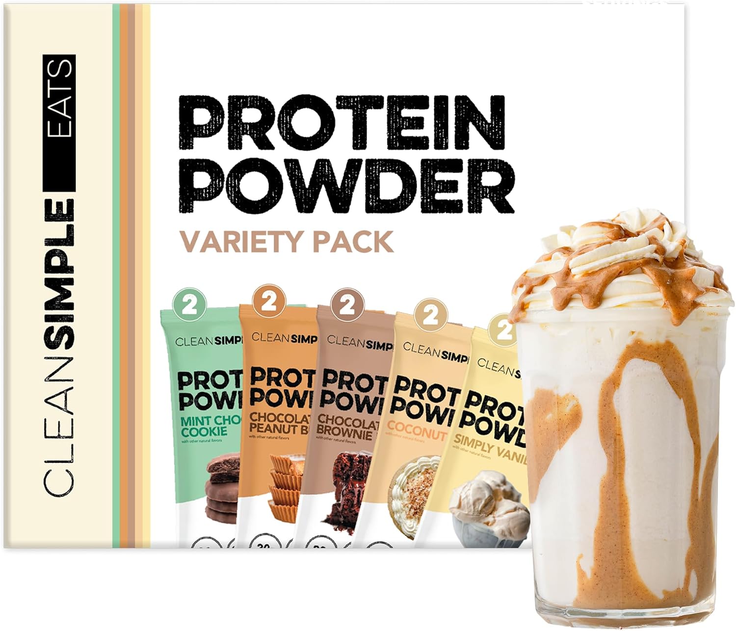 Clean Simple Eats Whey Isolate Protein Powder, Variety Pack, 10 Stick Packs