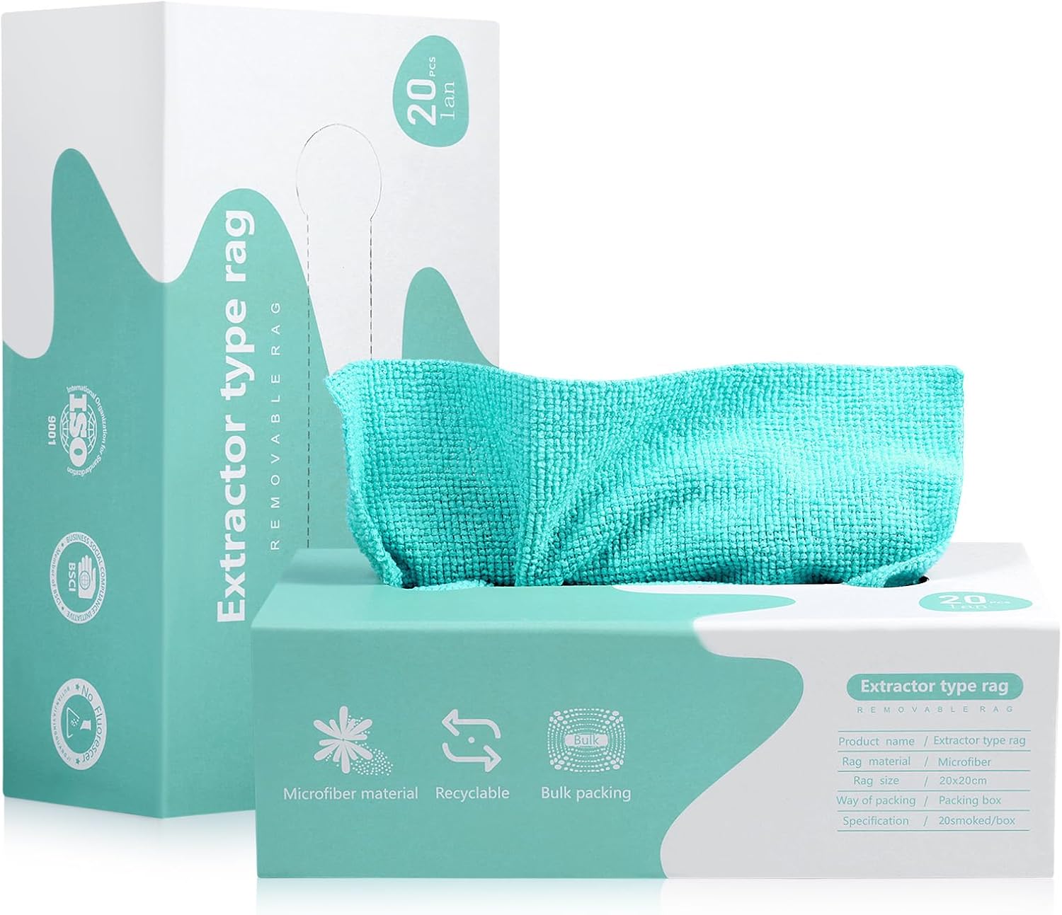 Luiruey Microfiber Cleaning Cloth Rags in A Box (20 Count) - 7.9" x 7.9" Reusable for Cars - Edgeless Terry Towels, Small Microfiber for Home, Kitchen (Blue)