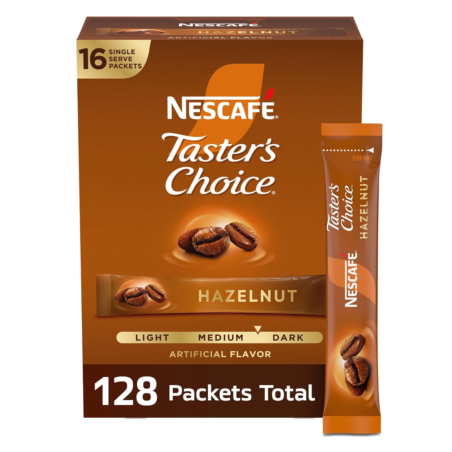 NESCAFÉ Taster's Choice Hazelnut Flavored Coffee, 8 Boxes 128 Packets