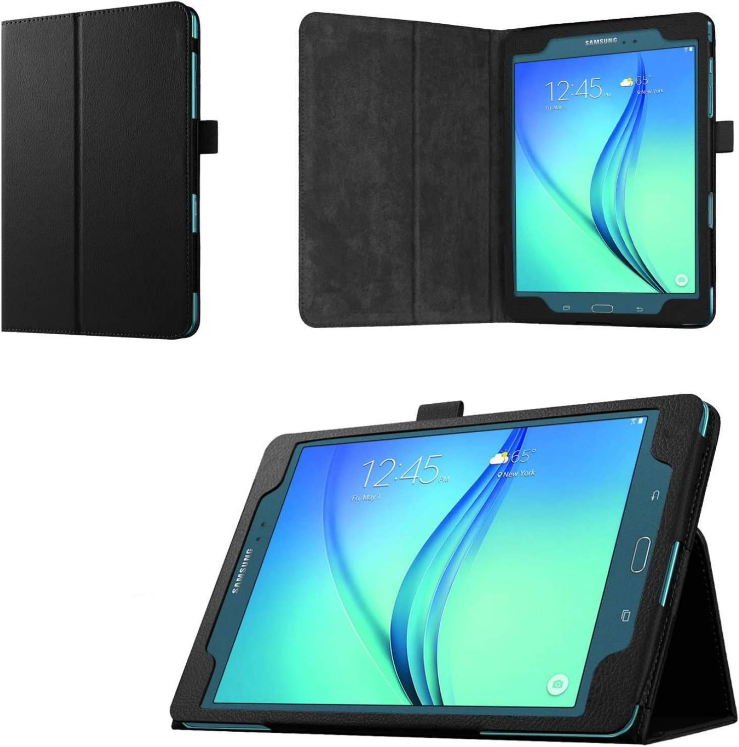 Asng Case for Samsung Galaxy Tab A 9.7 Folio Case - Slim Fit Premium Vegan Leather Cover for Samsung Tab A 9.7-Inch Tablet SM-T550, SM-P550 (with Auto Sleep/Wake Feature) (Black)