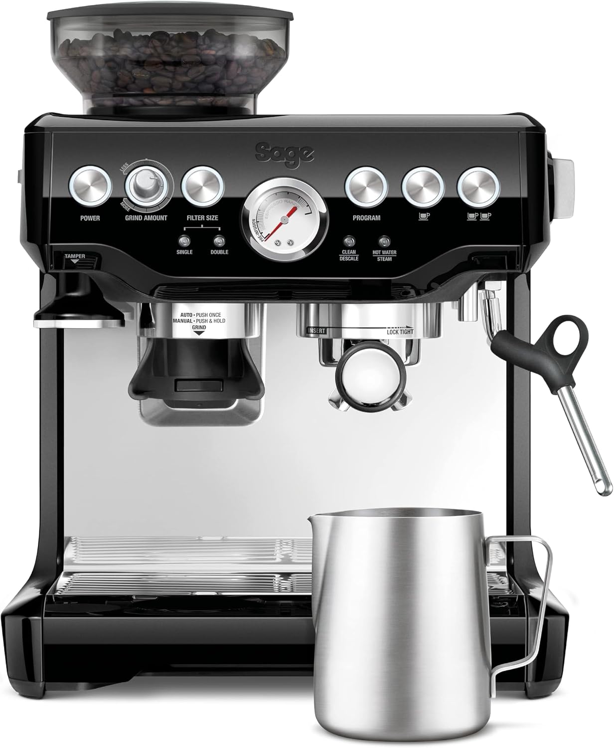 Sage - The Barista Express - Bean to Cup Coffee Machine with Grinder and Manual Milk Frother - 16 Grind Settings, 15 Bar Pump, PID Temp Control, Black Sesame