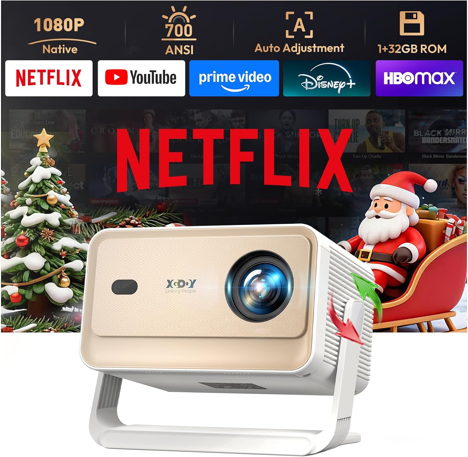 XGODY Gimbal N6 pro Smart Projector with Wifi6 and Bluetooth, 700 ANSI