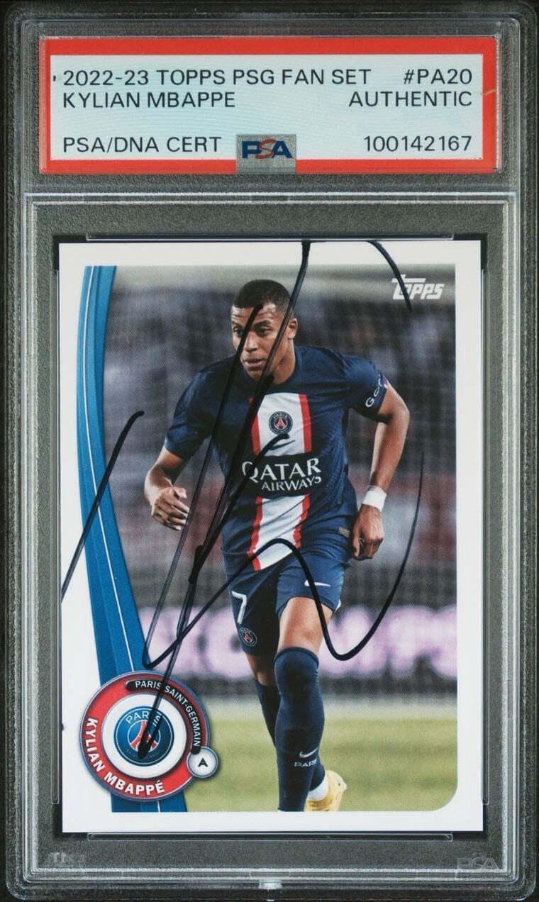 2022-23 Topps PSG Fan Set #PA20 Kylian Mbappe Signed Card PSA/DNA Authentic PSG - Autographed Soccer Cards