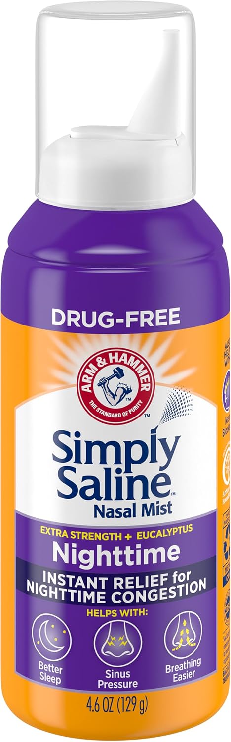 ARM & HAMMER Simply Saline Nighttime Nasal Mist 4.6oz- Instant Relief for SEVERE Congestion- One 4.6oz Bottle