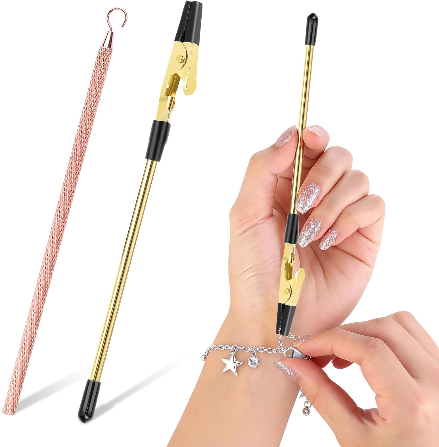 2 Pcs Bracelet Helper Tool, Portable Bracelet Assistance Tool Easy to Put on Yourself, Jewelry Clasp Helper for Bracelet, Necklace, Zippers & Crafts – Long Nails & Jewelry Wearing Aid