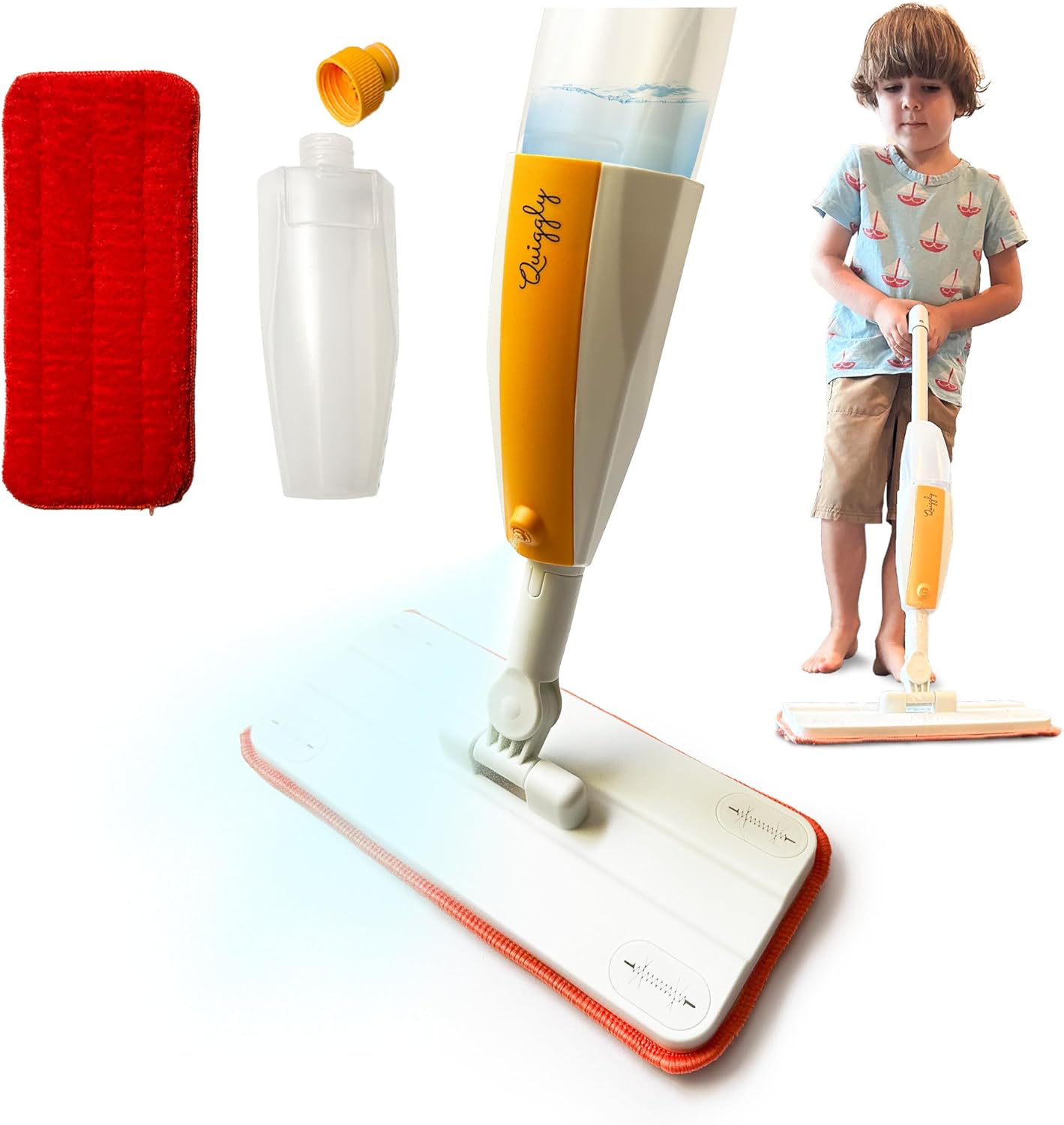 Quiggly Toy Spray Mop for Kids - Toddler Cleaning Set with Real Water Sprayer - Montessori Cleaning Set Mini Sweeper - Educational and Fun Kids Mop - Squeeze and Spray