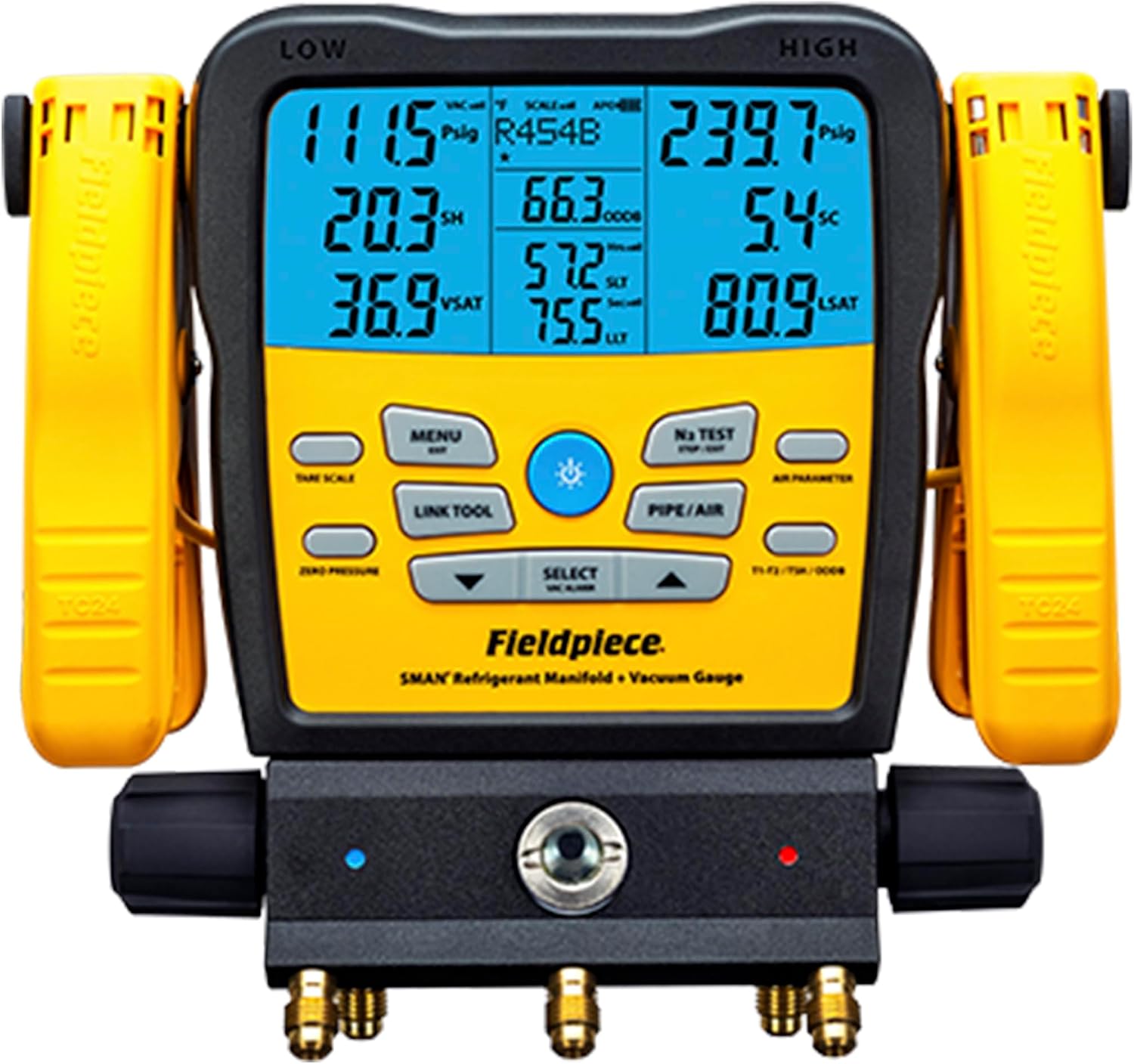 Fieldpiece SM382V Wireless 3-Port SMAN Refrigerant Manifold with Vacuum Gauge – Digital Gauges for HVAC & Refrigeration