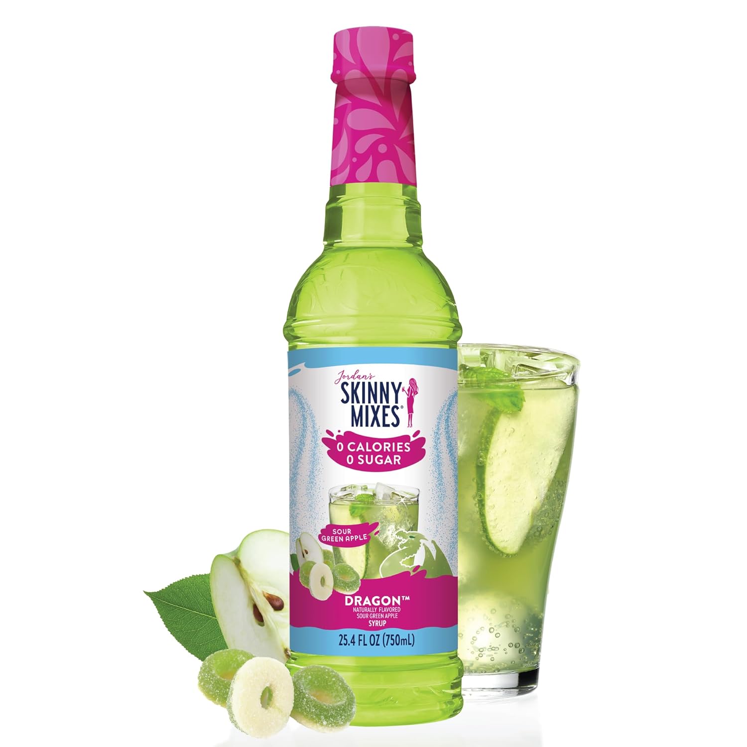 Jordan's Skinny Mixes Sugar Free Syrup, Dragon Flavor, Fruit Flavored Water Enhancer, Drink Mix for Ice Tea, Lemonade & More, Zero Calorie Flavoring, Keto Friendly, 25.4 Fl Oz, 1 Pack