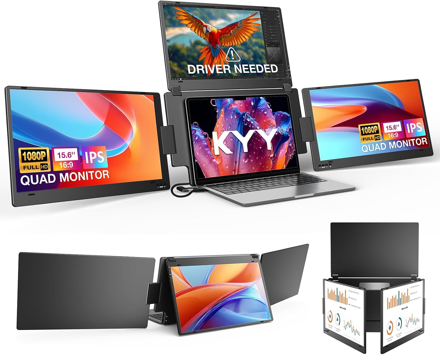 KYY Laptop Screen Extender Driver Need, 15.6'' Quad Portable Monitor Laptop