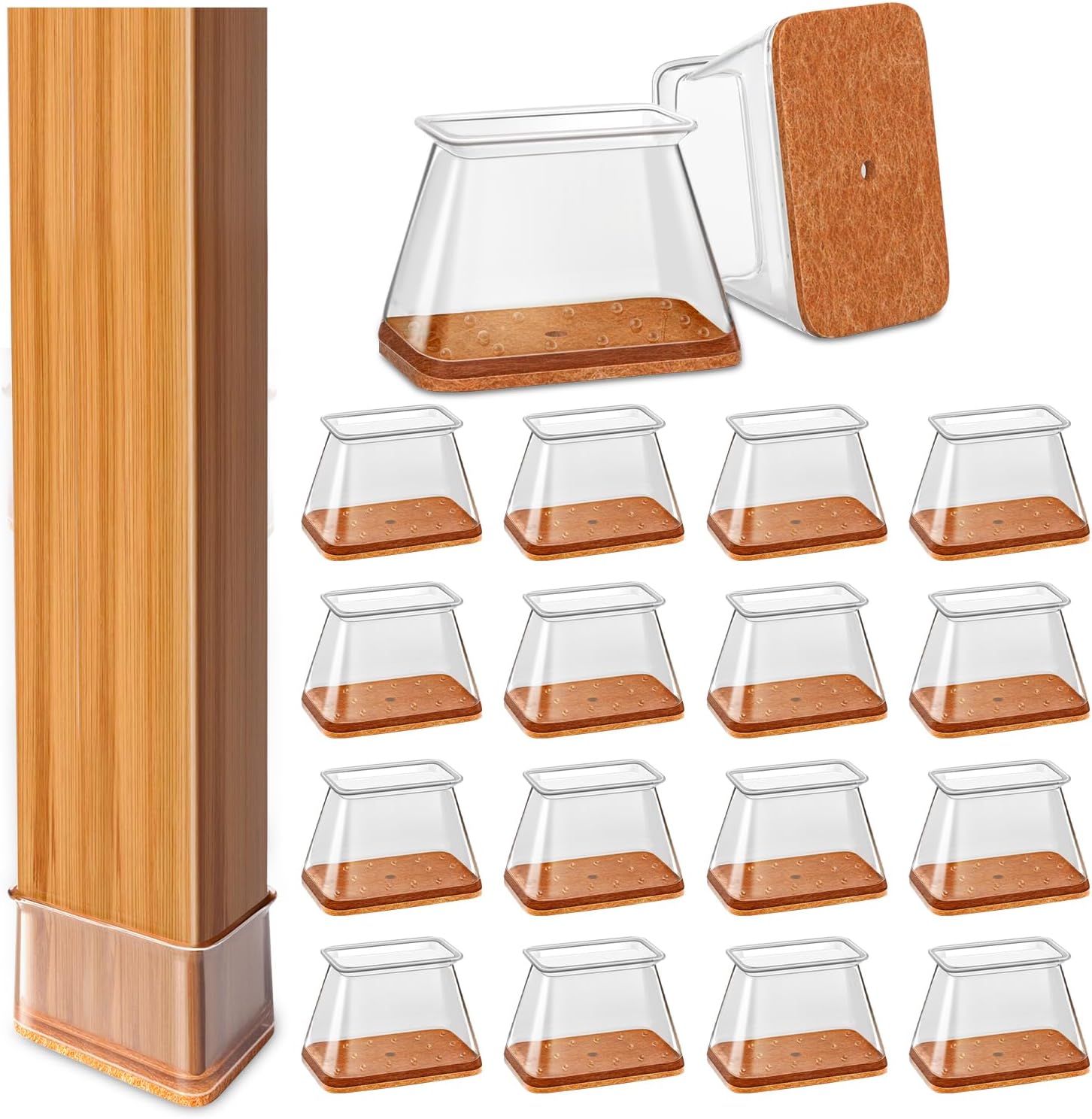 28Pcs Chair Leg Floor Protectors Rectangle for Hardwood Floors Silicone Caps Felt Furniture Pads Covers Clear Chair Sliders, Protect The Floor from Scratches(Fit:L 1.12"-1.5",W 0.75"-1")